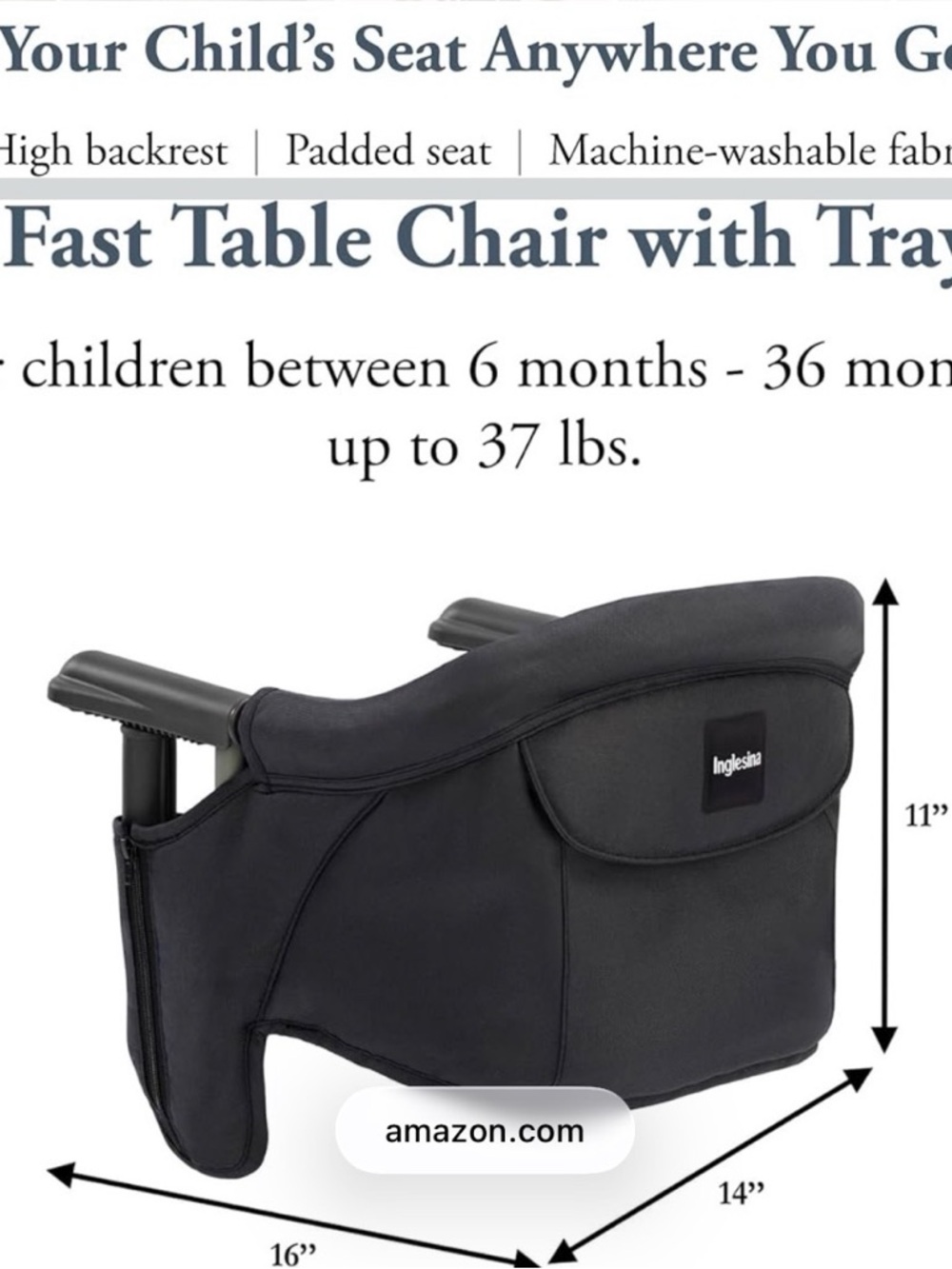 Inglesina Black Portable Clip-On Kids Chair